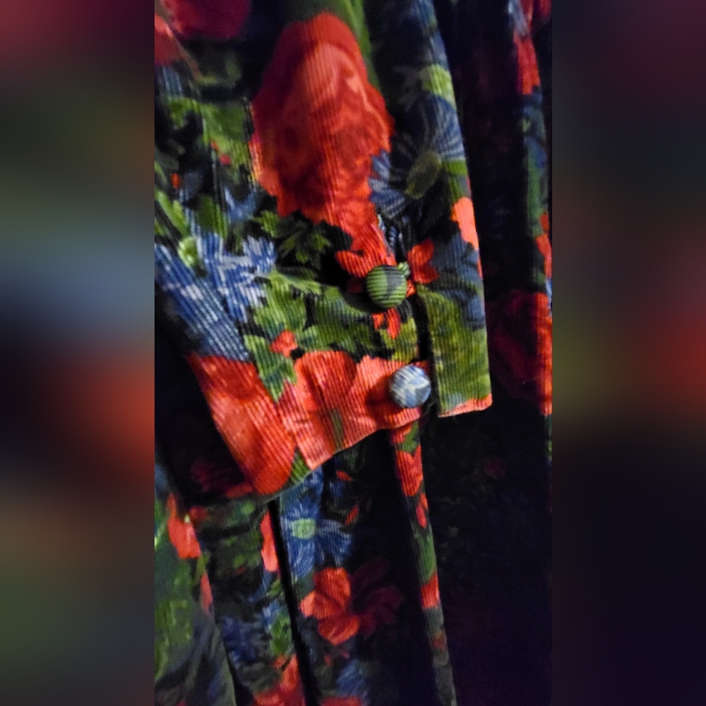 Vintage Laura Ashley Size 12 Corduroy Floral Garden Dress Gathered Zipper NICE - Picture 4 of 10